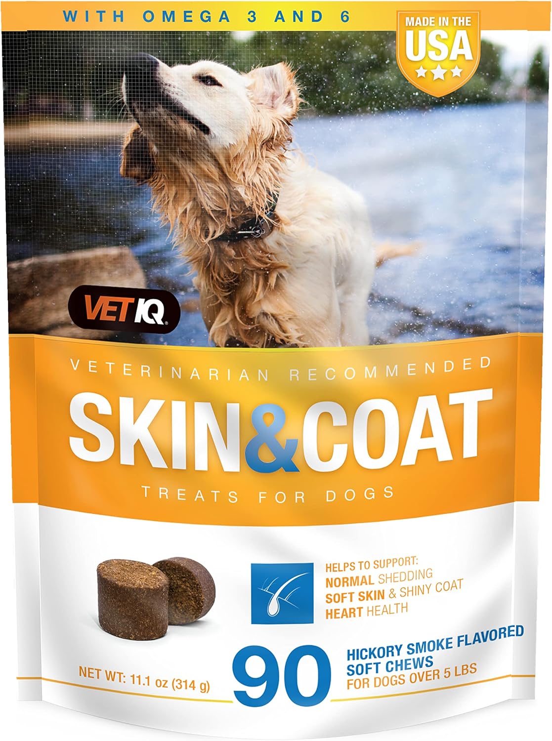 VetIQ Skin & Coat Supplement for Dogs, Healthy Skin & Coat Support Soft Chews, 90 Count - görsel 1