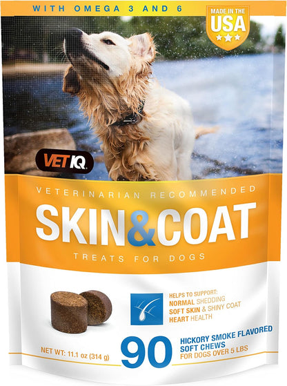 VetIQ Skin & Coat Supplement for Dogs, Healthy Skin & Coat Support Soft Chews, 90 Count