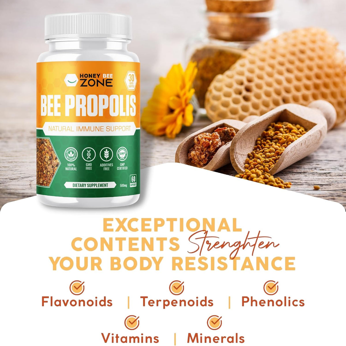 HONEYBEEZONE Bee Propolis Capsules – 100% Natural Immune Support Supplement (60 Veggie Capsules) - görsel 4