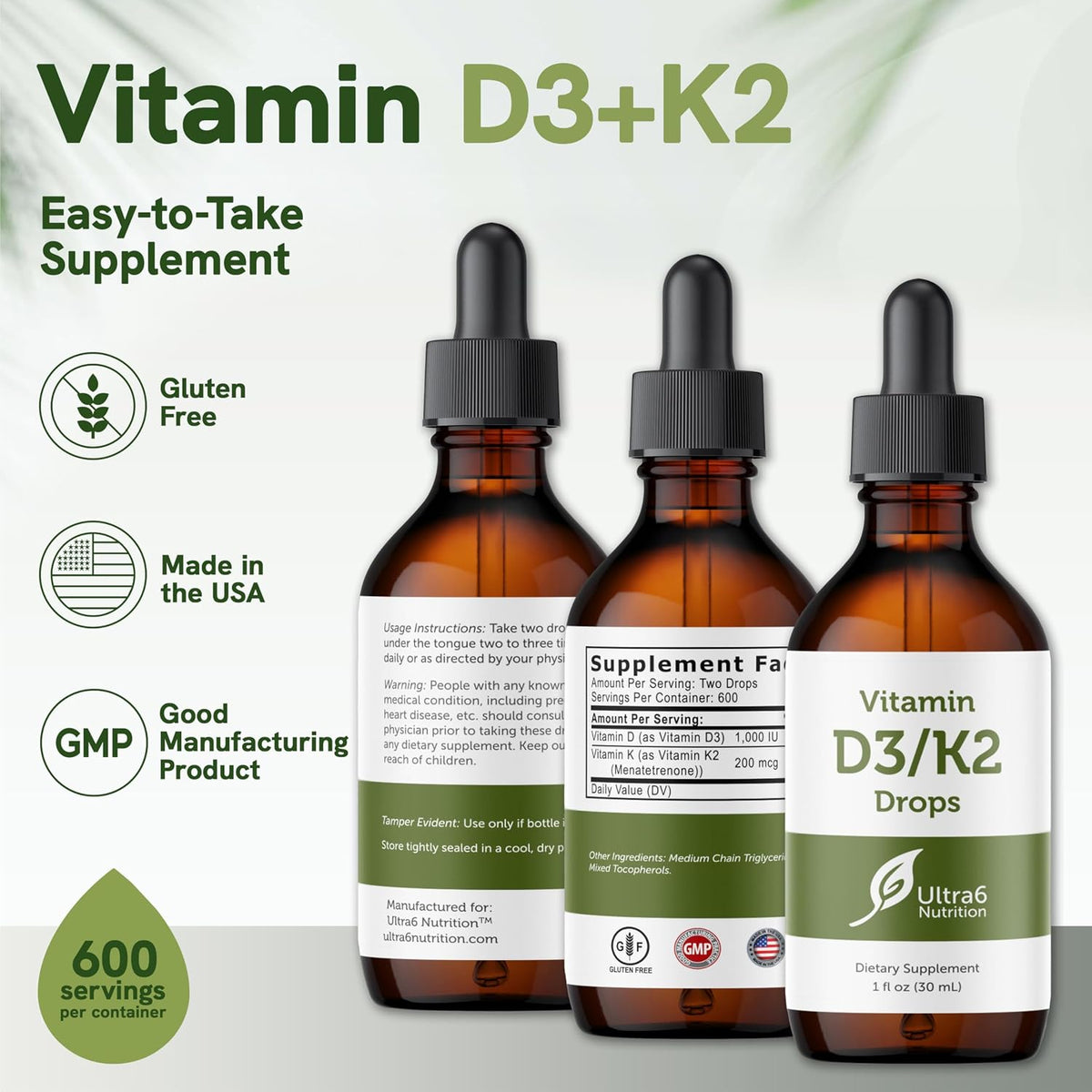 Ultra6 Nutrition Vitamin D and K2 Drops – Liquid Vitamin D3 with K2 Food Supplement for Adults, 30 ml - görsel 5