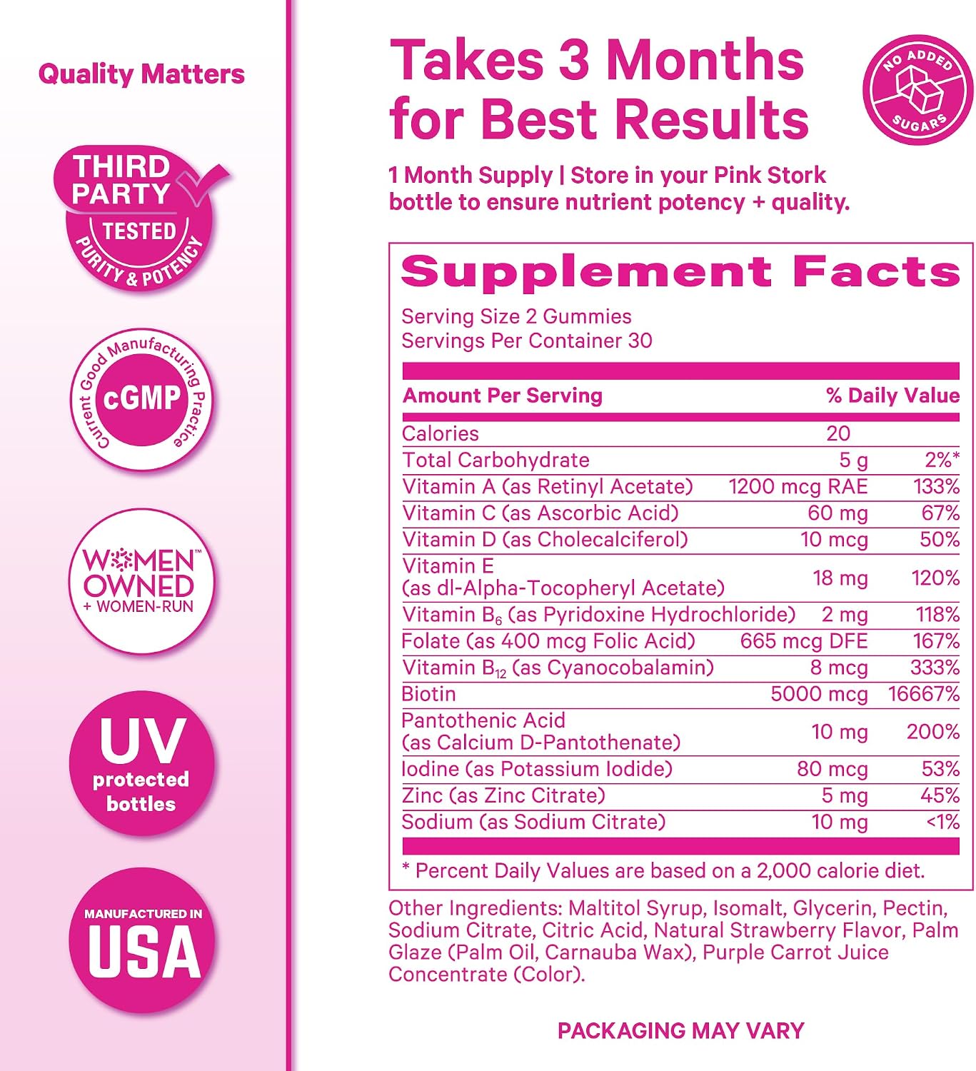 Pink Stork Total Glow Gummies for Women – Hair, Skin and Nails Vitamin with Biotin and B-Complex – 60 Berry Gummies - görsel 6