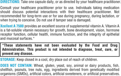 XYMOGEN Xcellent A 7500 – Vitamin A (Retinyl Palmitate) 7,500 mcg, 60 Capsules