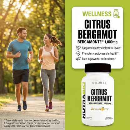 NutraBio Citrus Bergamot Bergamonte® Extract Supplement – 1000mg per Serving – 90 Capsules