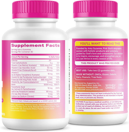 Pink Stork Total Glow Gummies for Women – Hair, Skin and Nails Vitamin with Biotin and B-Complex – 60 Berry Gummies