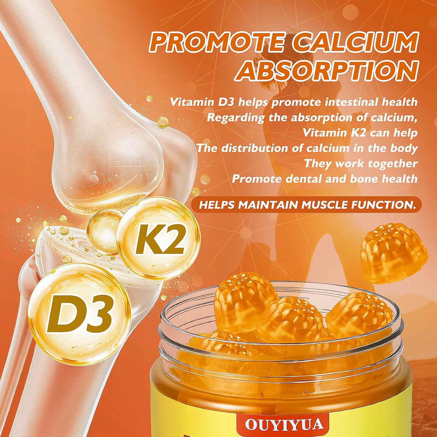 OUYIYUA Vitamin D3 K2 Gummies - 5000 IU D3 + 100 mcg K2 (MK-7), 90 Count - görsel 4