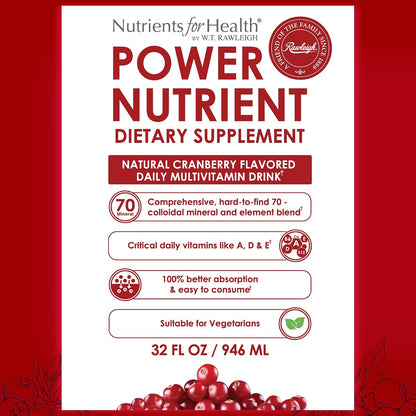 Rawleigh Power Nutrient Liquid Multivitamin – Daily Vitamin & Trace Mineral Supplement, Cranberry Flavour, 946 ml