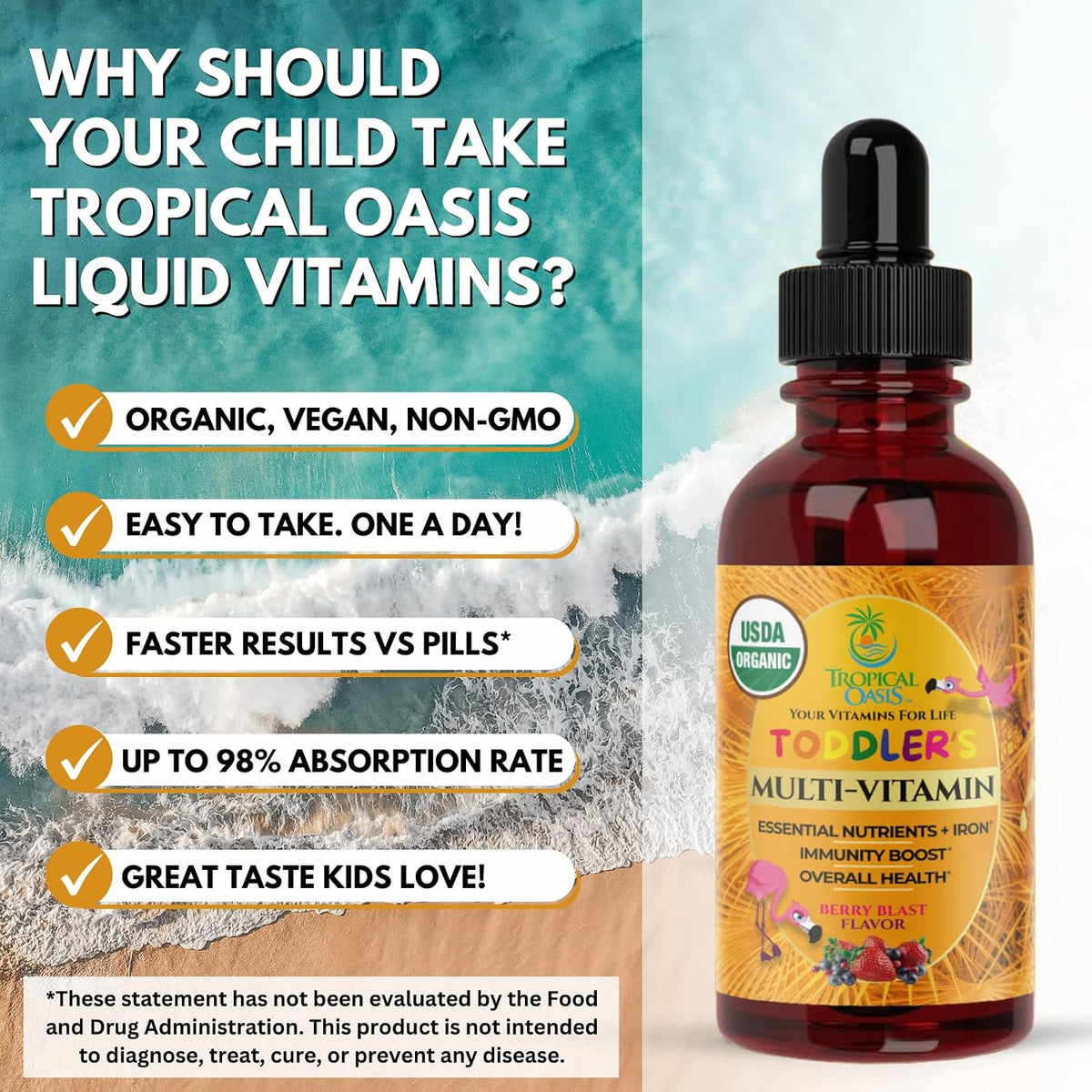 Tropical Oasis Organic Kids Multivitamin with Iron for Toddlers – Liquid Drops, 60 ml - görsel 5