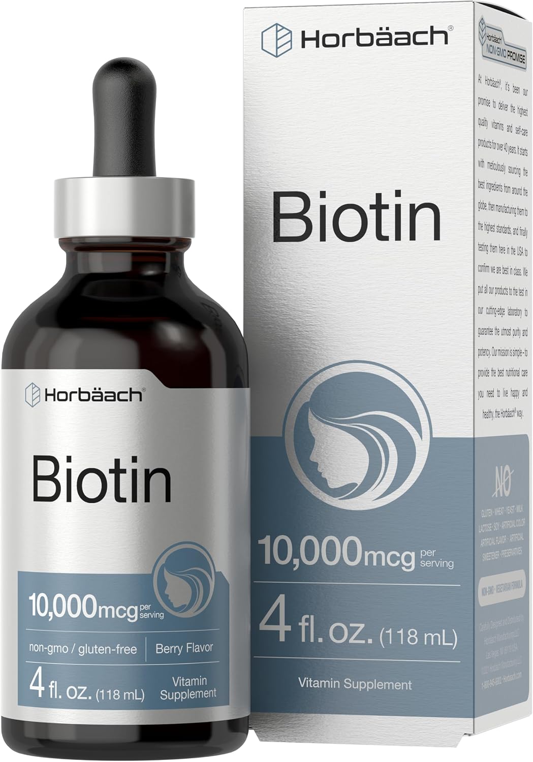 Horbäach Biotin Liquid Drops 10000mcg | 120 ml | Berry Flavour | Vegetarian, Non-GMO & Gluten-free Supplement - görsel 1