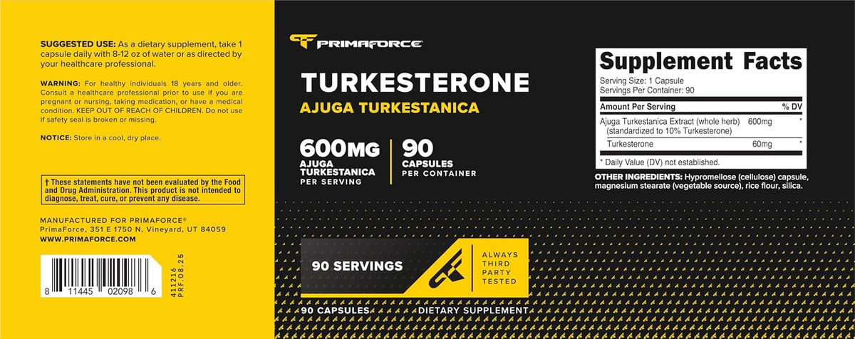Primaforce Turkesterone 600mg, 90 Capsules - Non-GMO & Gluten-free Supplement - görsel 5