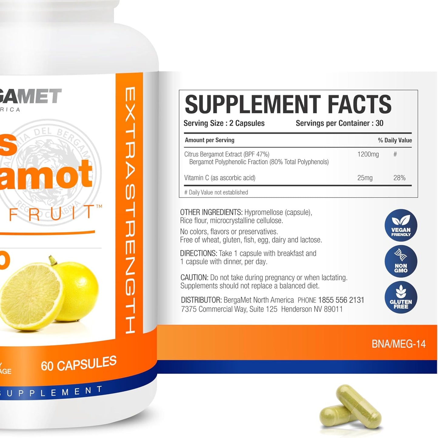 BergaMet Citrus Bergamot Supplement, 170:1 Extract, 1200mg, 180 Capsules - görsel 2