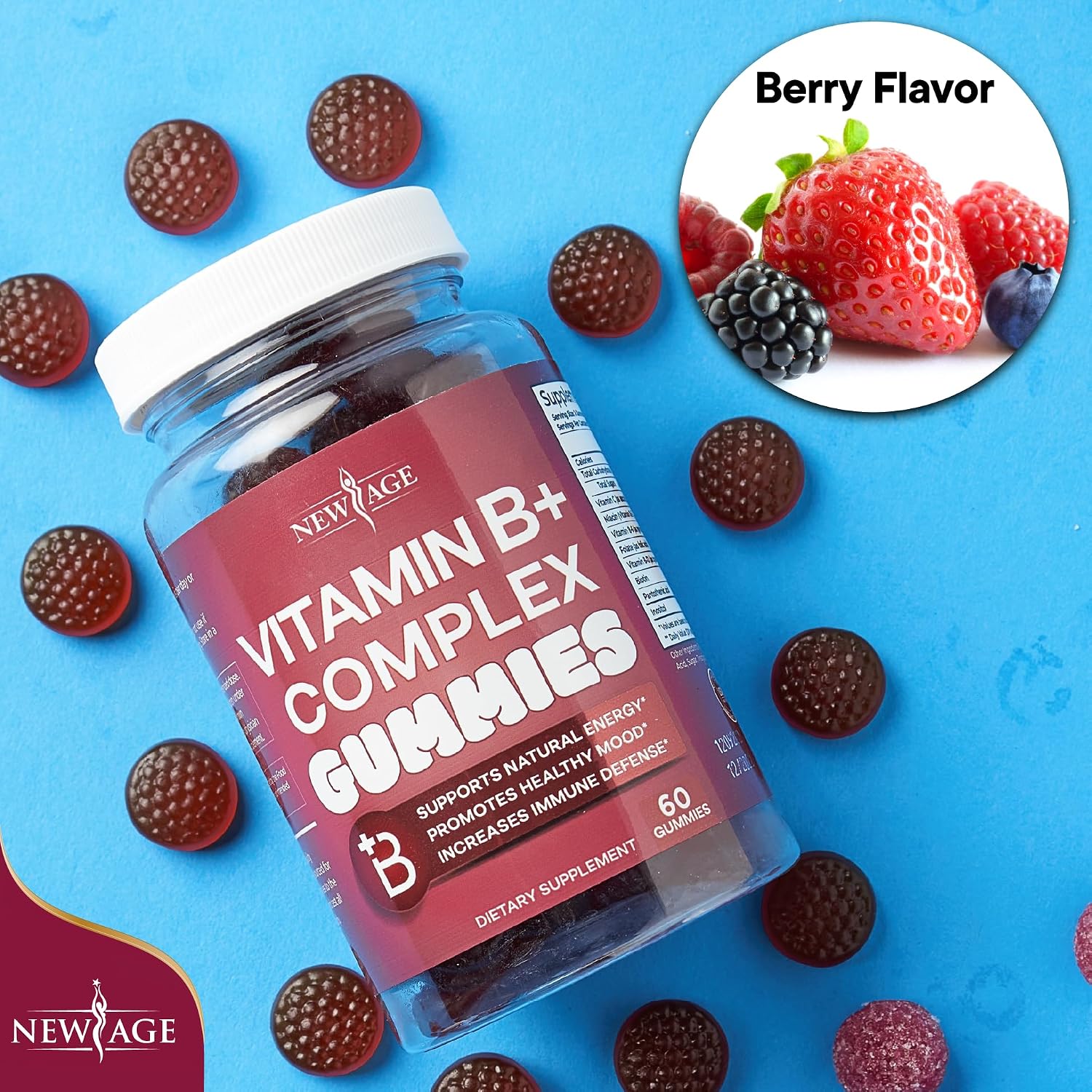 NEW AGE Vitamin B Complex Gummies with Vitamin B3, B6, & B12 – with Biotin, Folic Acid & Vitamin C – Gluten-free, Vegan, Made in the USA! (120 Count, Pack of 2) - görsel 6