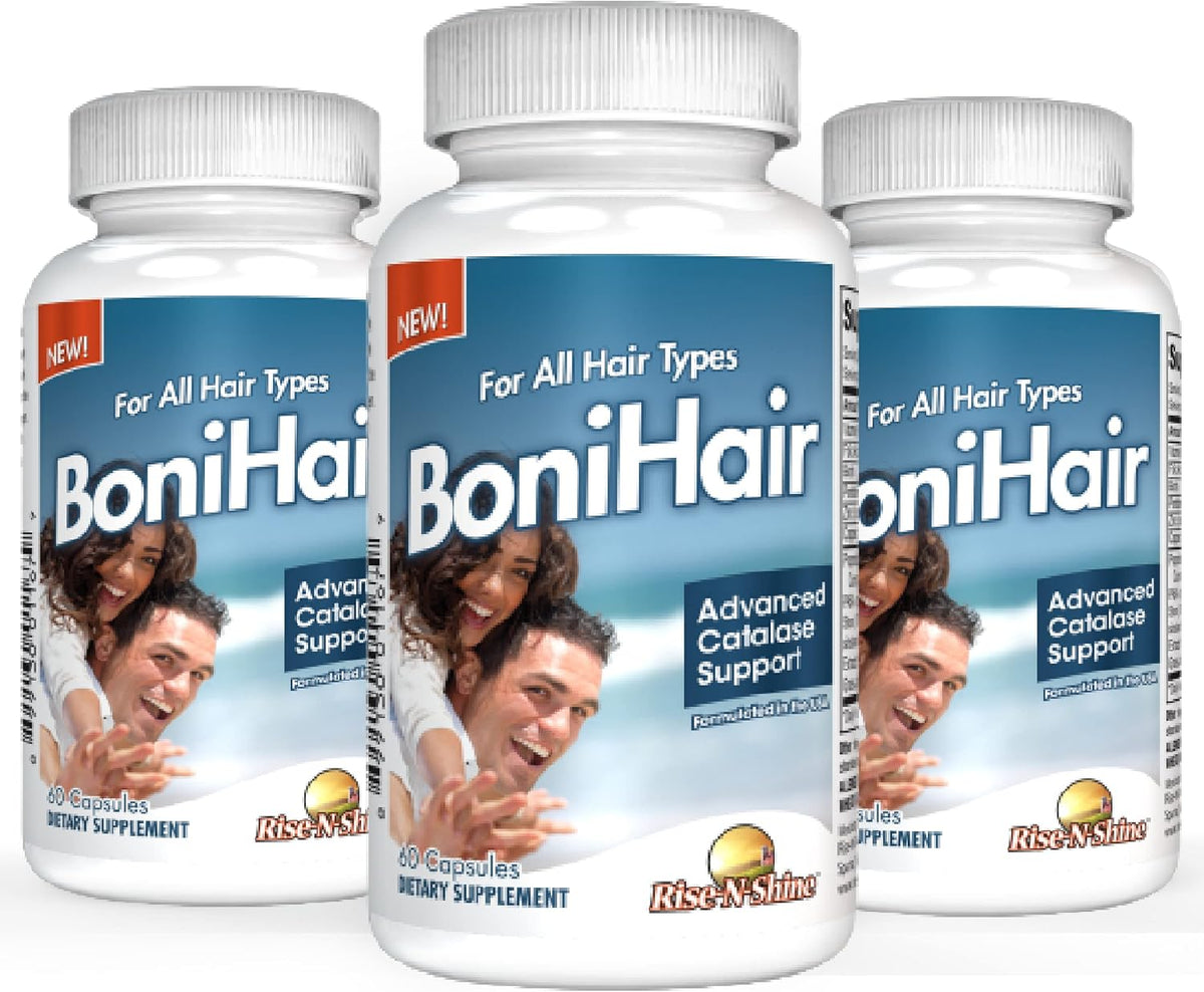 Rise-N-Shine BoniHair Catalase Supplement - 10,000 IU Catalase with Saw Palmetto, Biotin, Fo-Ti, PABA - 180 Capsules (90-Day Supply) - görsel 1