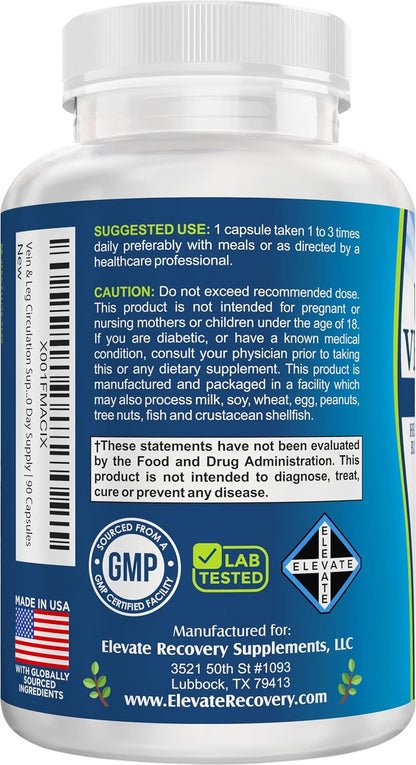 Leg + Vein Circulation Supplement 8-in-1 Formula | Circulation Health Support | Men & Women | 90 Capsules