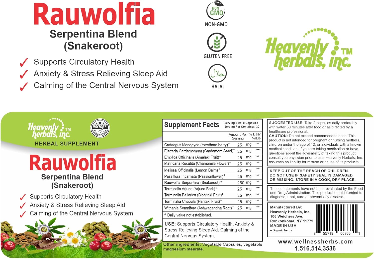 Rauwolfia Serpentina Blend (Snakeroot) - 1000mg per Serving - Organic Herbal Supplement - 60 Ct - görsel 5