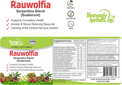 Rauwolfia Serpentina Blend (Snakeroot) - 1000mg per Serving - Organic Herbal Supplement - 60 Ct
