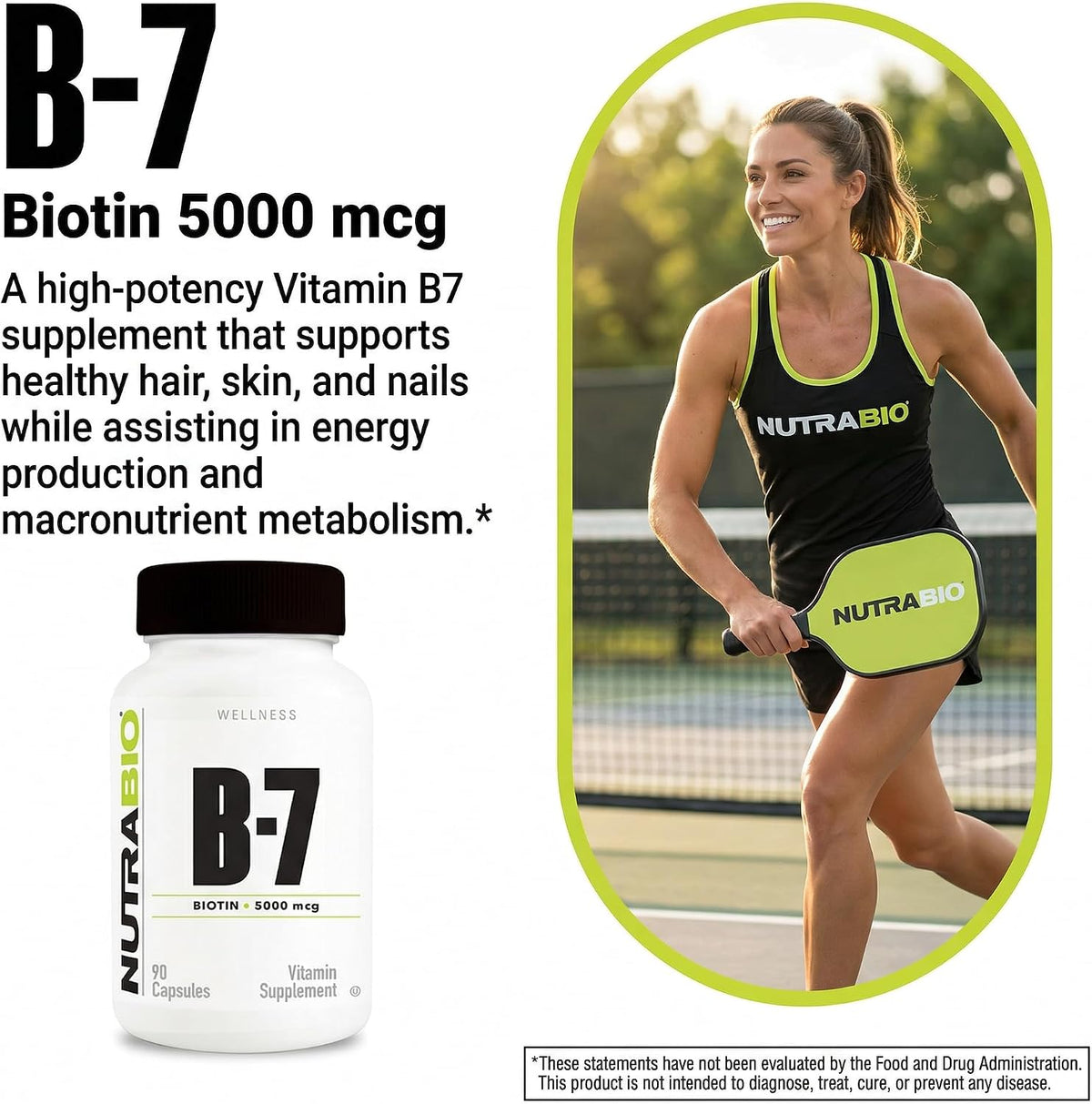 NutraBio Biotin (Vitamin B7) Supplement, 5000mcg – 90 Vegetable Capsules - görsel 6