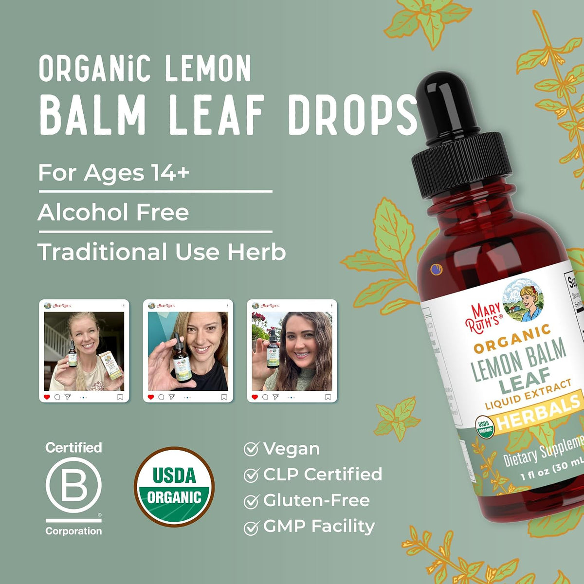 MaryRuth's Organics Lemon Balm Leaf Liquid Extract - USDA Organic - Alcohol-Free Tincture - Mood Support - 30 ml - görsel 8