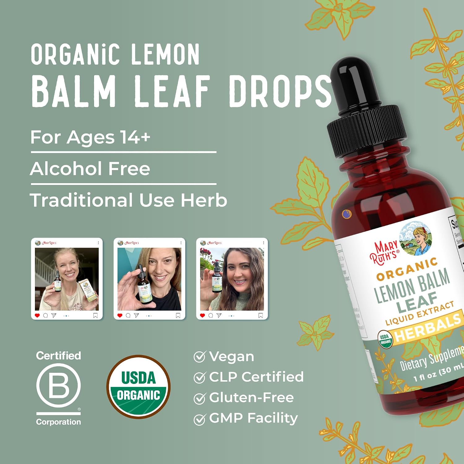 MaryRuth's Organics Lemon Balm Leaf Liquid Extract - USDA Organic - Alcohol-Free Tincture - Mood Support - 30 ml - görsel 8