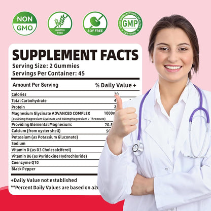 Novomins Nutrition Magnesium Glycinate Gummies 1000mg - Sugar Free Magnesium Potassium Supplement with Vitamin D, B6, CoQ10 for Relaxation & Sleep Support - 90 Raspberry Gummies