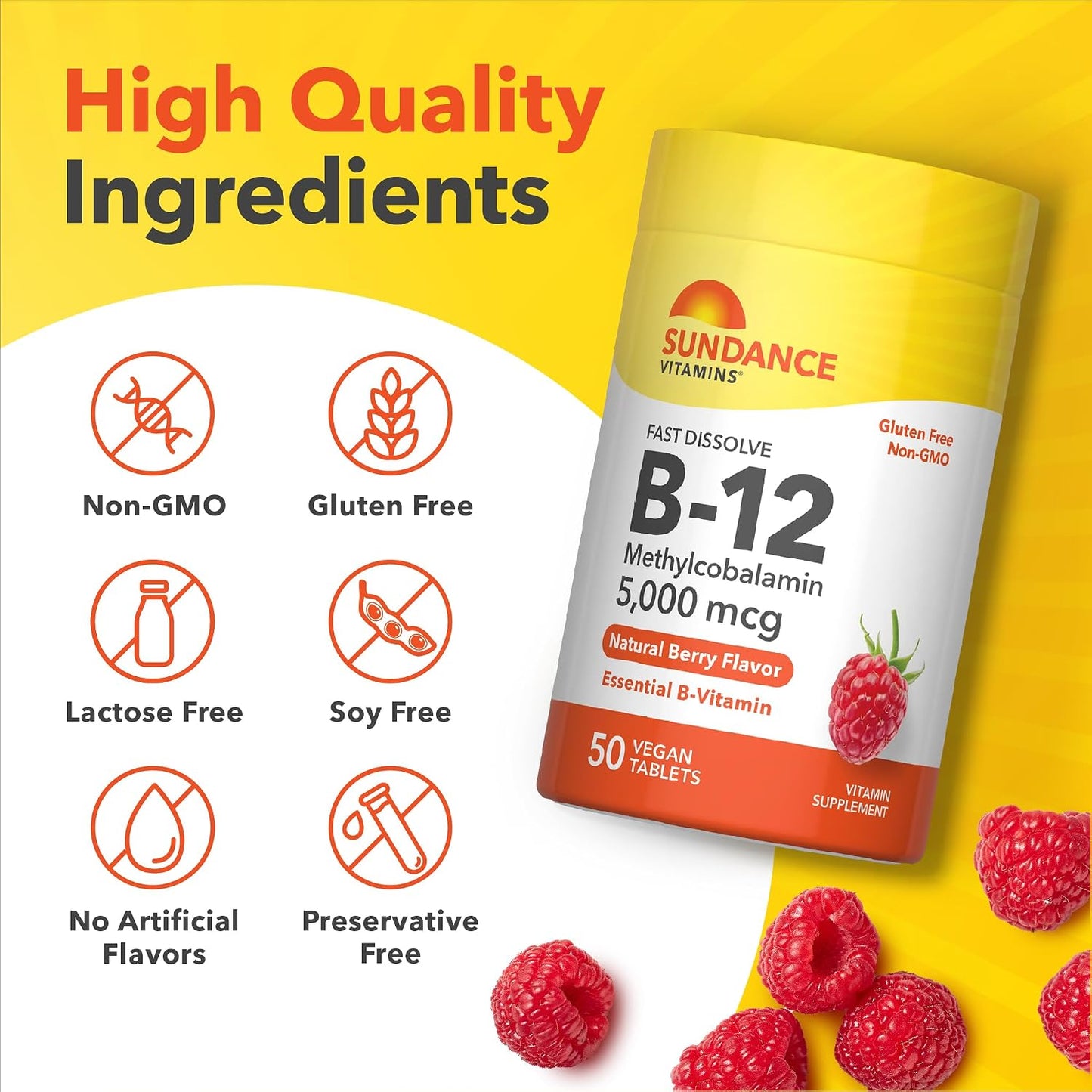 Sundance Vitamin B12 5000mcg Fast Dissolve Tablets, Methylcobalamin, Natural Berry Flavour, 50 Tablets - görsel 4