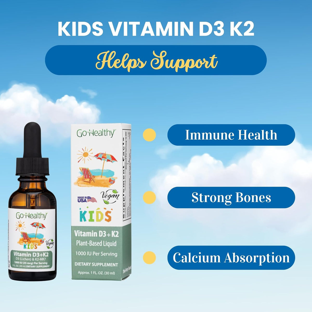 Go Healthy Kids D3 K2 (MK-7) Liquid Drops - Sugar-Free, Vanilla Flavour, 30 Servings - görsel 4