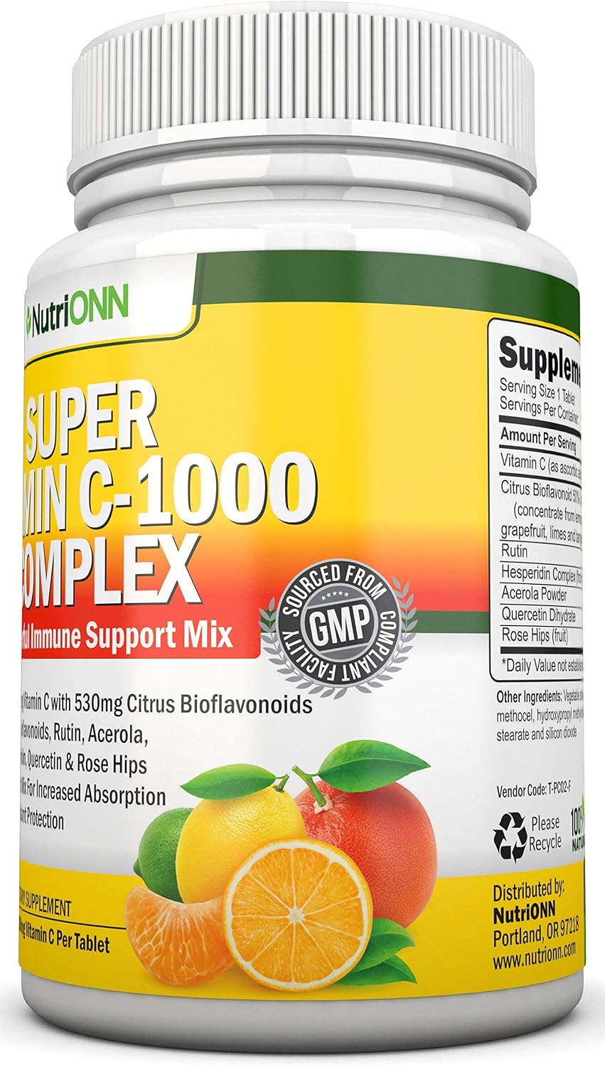 Super Vitamin C Complex - 1695 mg - 180 Tablets - with Citrus Bioflavonoids, Rose Hips, Rutin, Quercetin & Hesperidin - Non-GMO - görsel 5