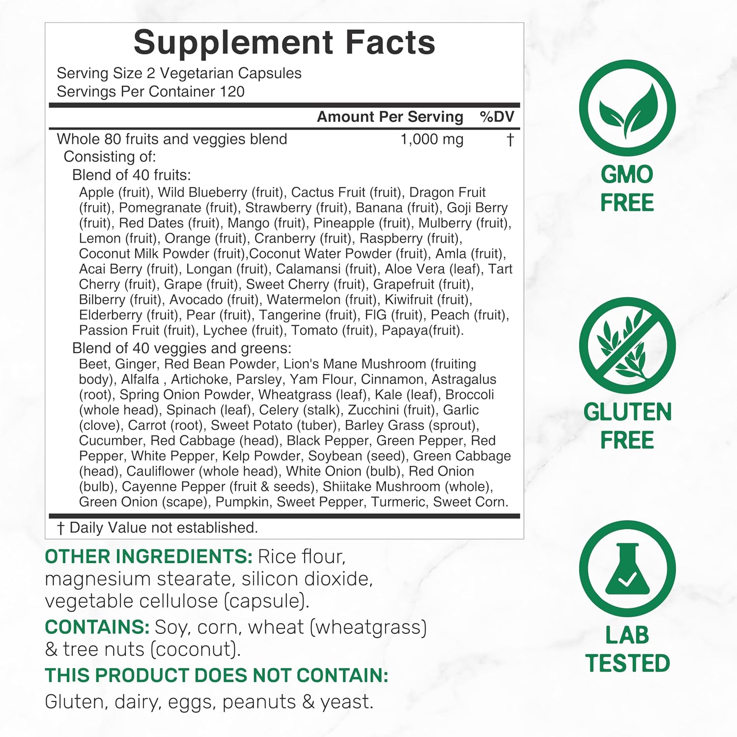 Nature’s Fruits & Veggies Supplement, 240 Veggie Capsules – 80 Whole Food Superfoods for Daily Balance – Non-GMO, Gluten-free - görsel 2