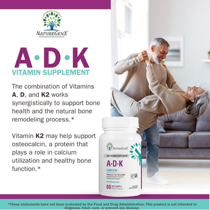 NatureGenX ADK Vitamin Supplement – Vitamins A, D3 & K2 MK-7 – 120 Capsules (2-Pack)
