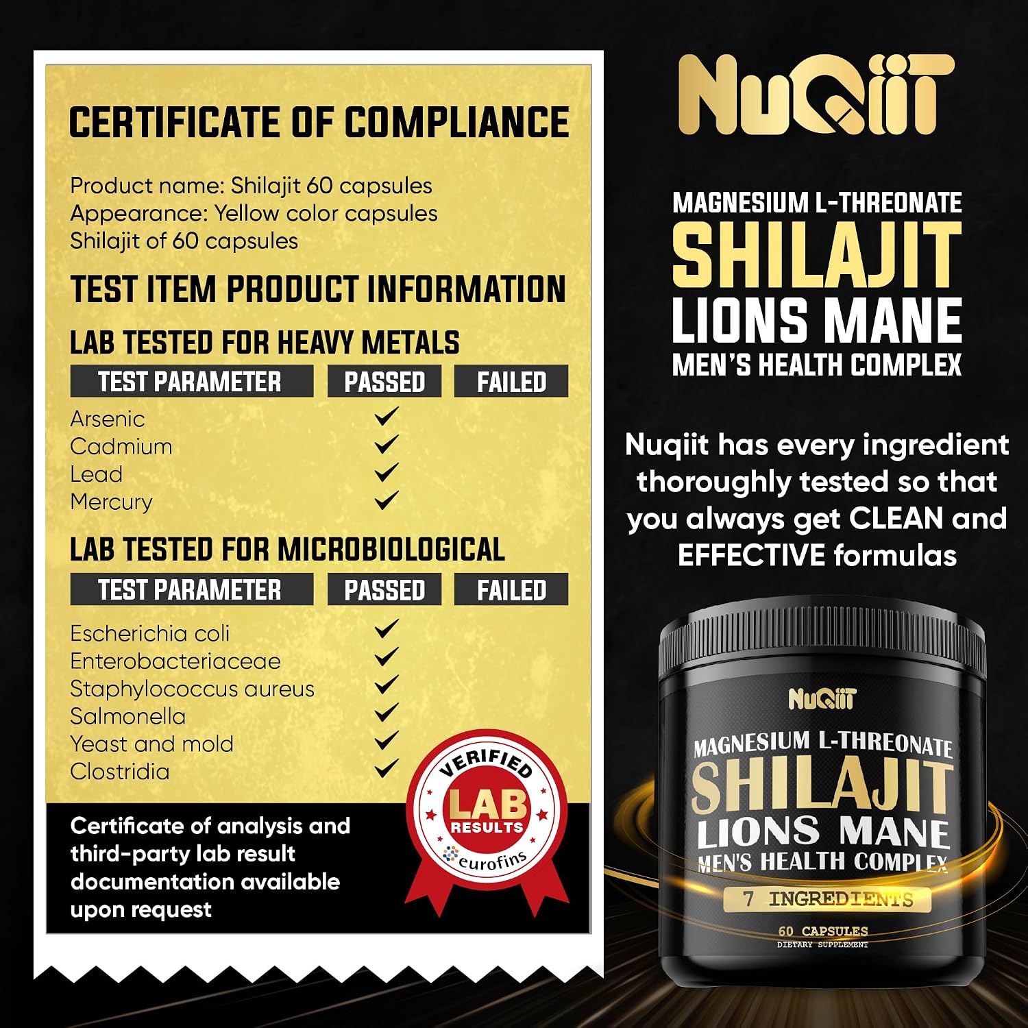 NUQIIT Shilajit Men’s Health Complex with Magnesium, Lion’s Mane, Ashwagandha and Maca Root – 60 Vegan Capsules - görsel 7