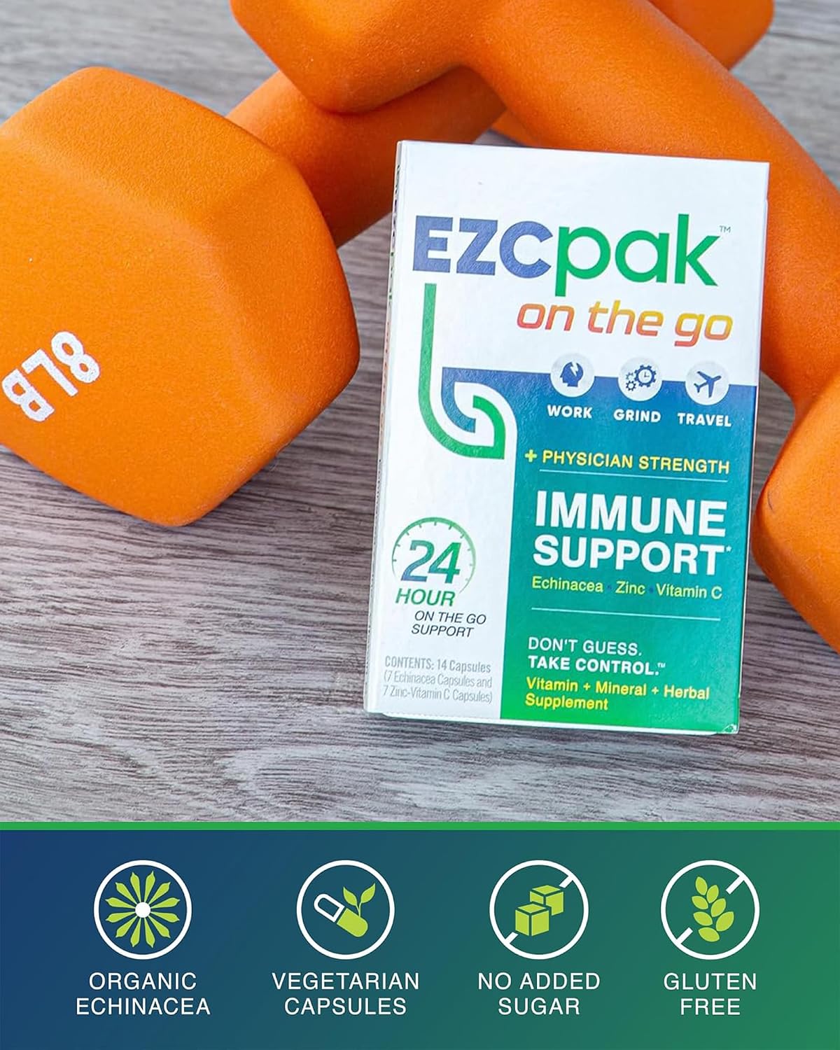 EZC Pak On The Go Immune Support with Echinacea, Vitamin C & Zinc - Travel-Friendly Immunity Supplement for Adults - Vegetarian & Gluten-Free - görsel 5