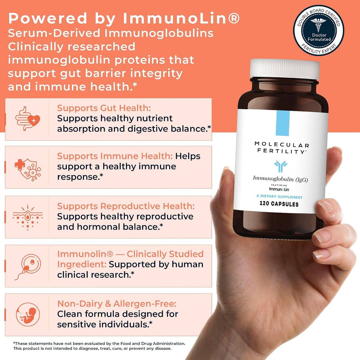 Immunoglobulin IgG Supplement for Men & Women – Dairy-Free, Bovine Colostrum Alternative – IGA, IgM, ImmunoLin for Immune Support, Gut Health, Reproductive Wellness – 60 Servings - görsel 3