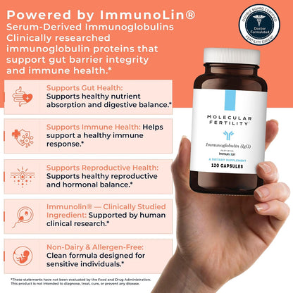 Immunoglobulin IgG Supplement for Men & Women – Dairy-Free, Bovine Colostrum Alternative – IGA, IgM, ImmunoLin for Immune Support, Gut Health, Reproductive Wellness – 60 Servings