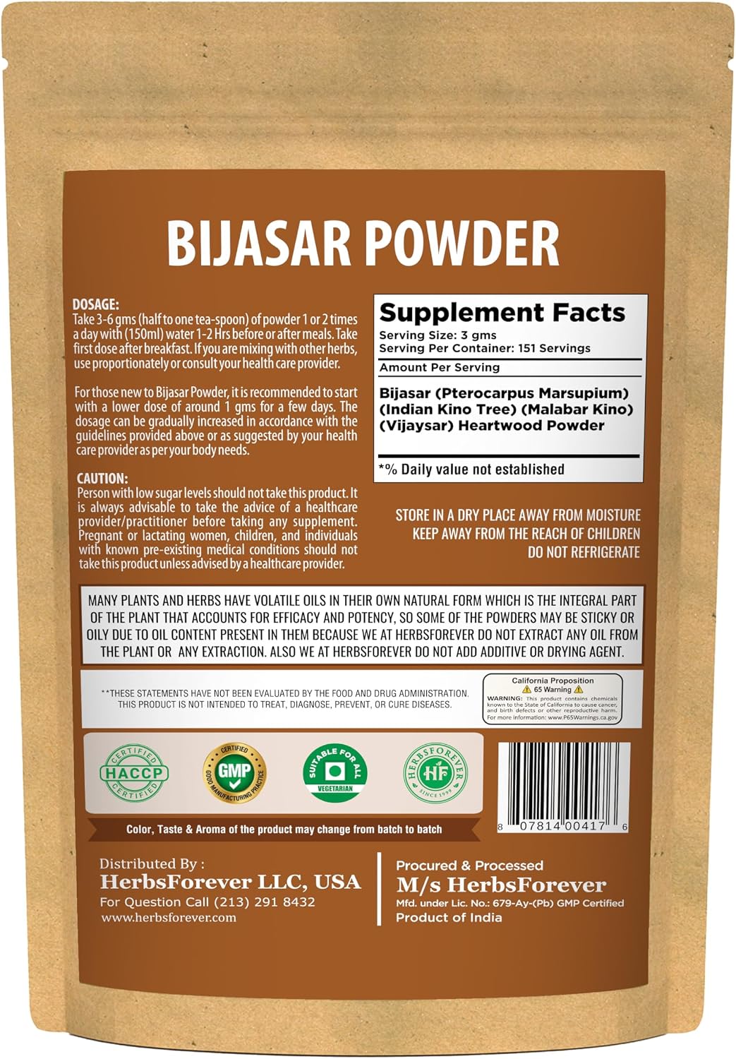 Herbsforever Vijaysar (Pterocarpus Marsupium) Powder - Carb Control, 454 g (16 oz) - görsel 3