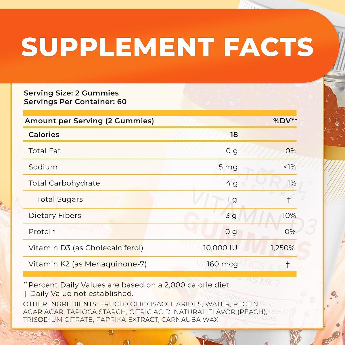 Natural BioScience Vitamin D3 10000 IU & K2 Gummies - Extra Strength, Sugar-Free, with Prebiotics - 30 Count - görsel 5