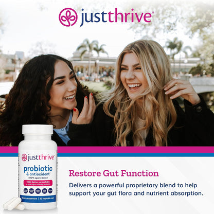 Just Thrive Probiotic & Antioxidant Supplement – 100% Spore-Based, 30 Capsules