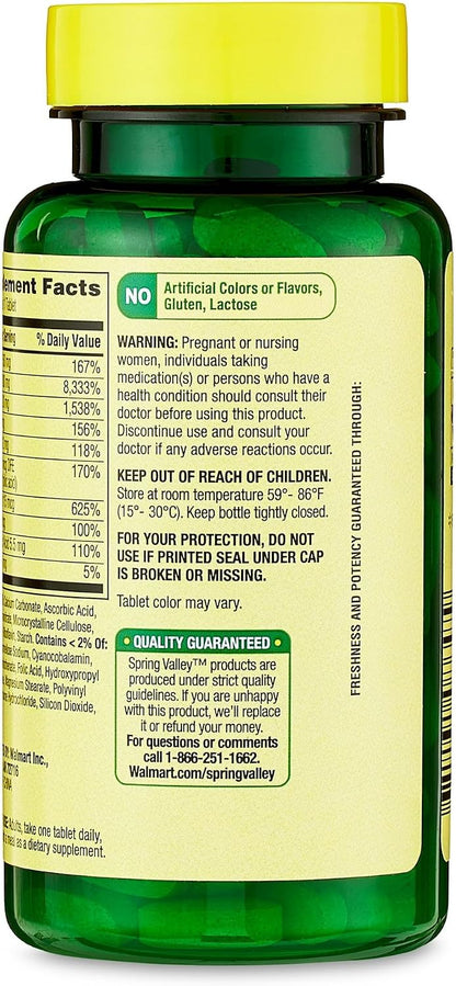 Super Vitamin B Complex - Tablets with B6, B12, C, Thiamine, Biotin, Folate, Pantothenic Acid, Riboflavin (100 Count)