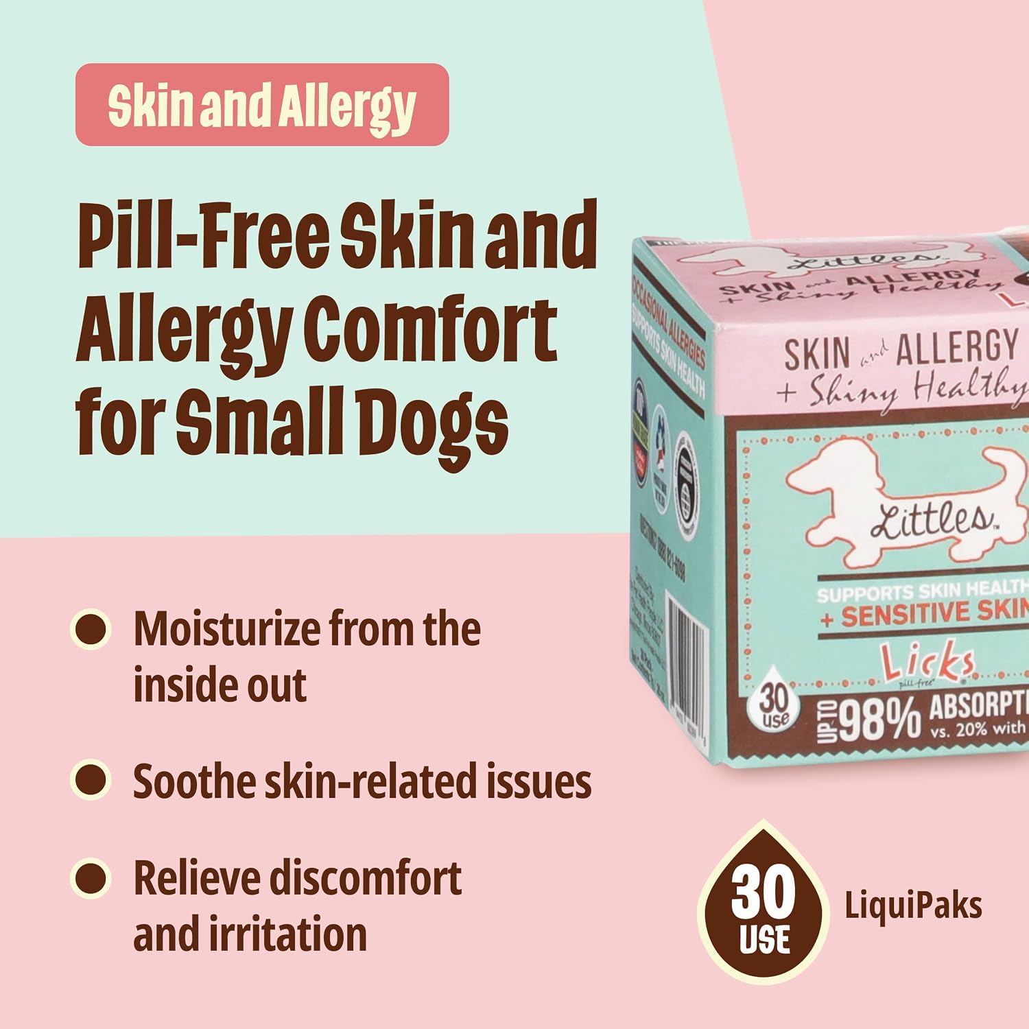 Licks Littles Skin and Allergy Supplement for Dogs – Omega-3, Turmeric, Inositol & Vitamin C – Pill-Free Gel Packets – Fish Flavour – 30 Packets - görsel 3