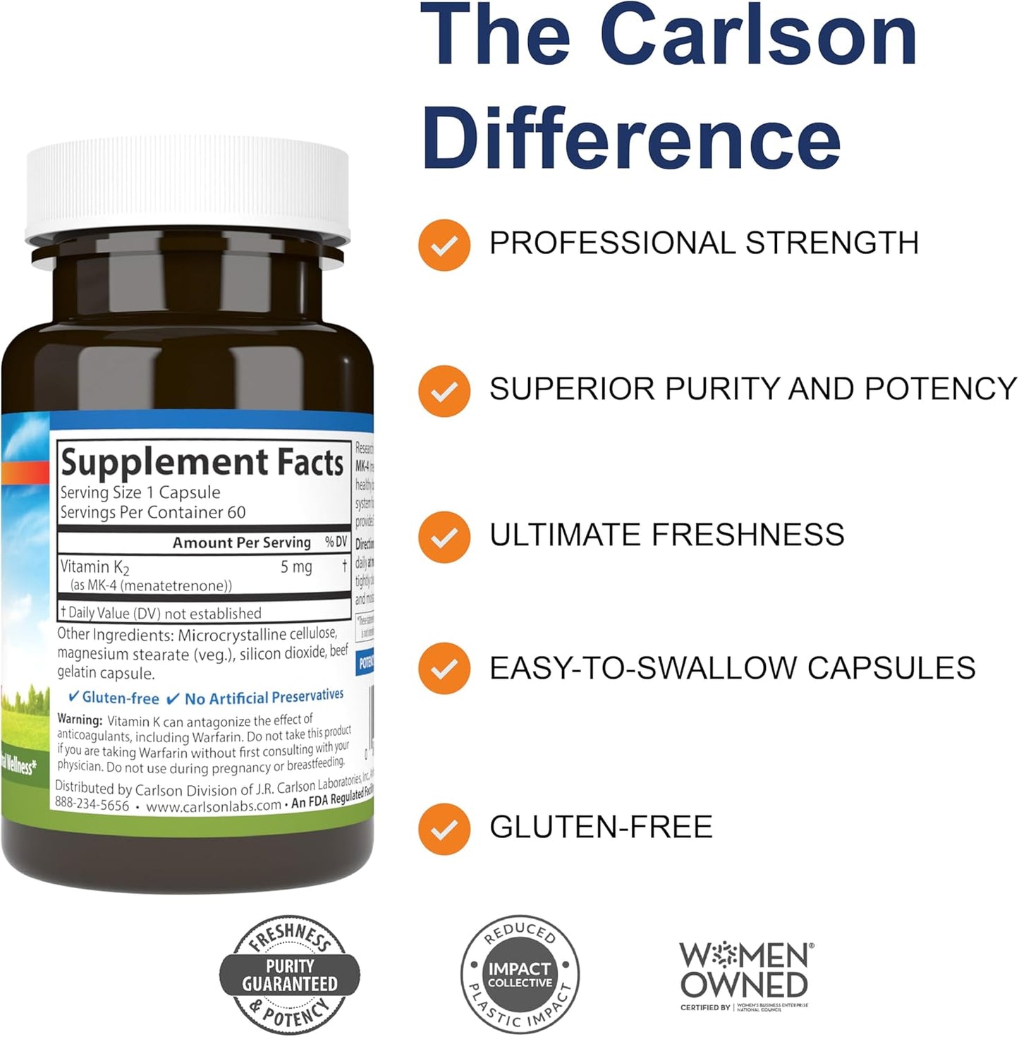 Carlson Vitamin K2, MK-4 (Menatetrenone) - 5 mg, 60 Capsules - görsel 2