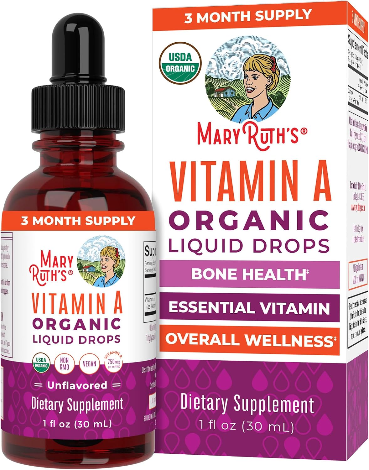MARYRUTH'S Organics USDA Organic Vitamin A Liquid Drops, 1 oz - görsel 1