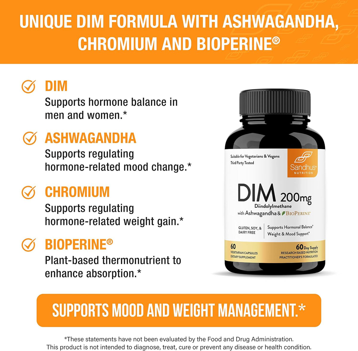 Sandhu's DIM Supplement 200 mg with Ashwagandha and BioPerine - 60 Capsules - görsel 8