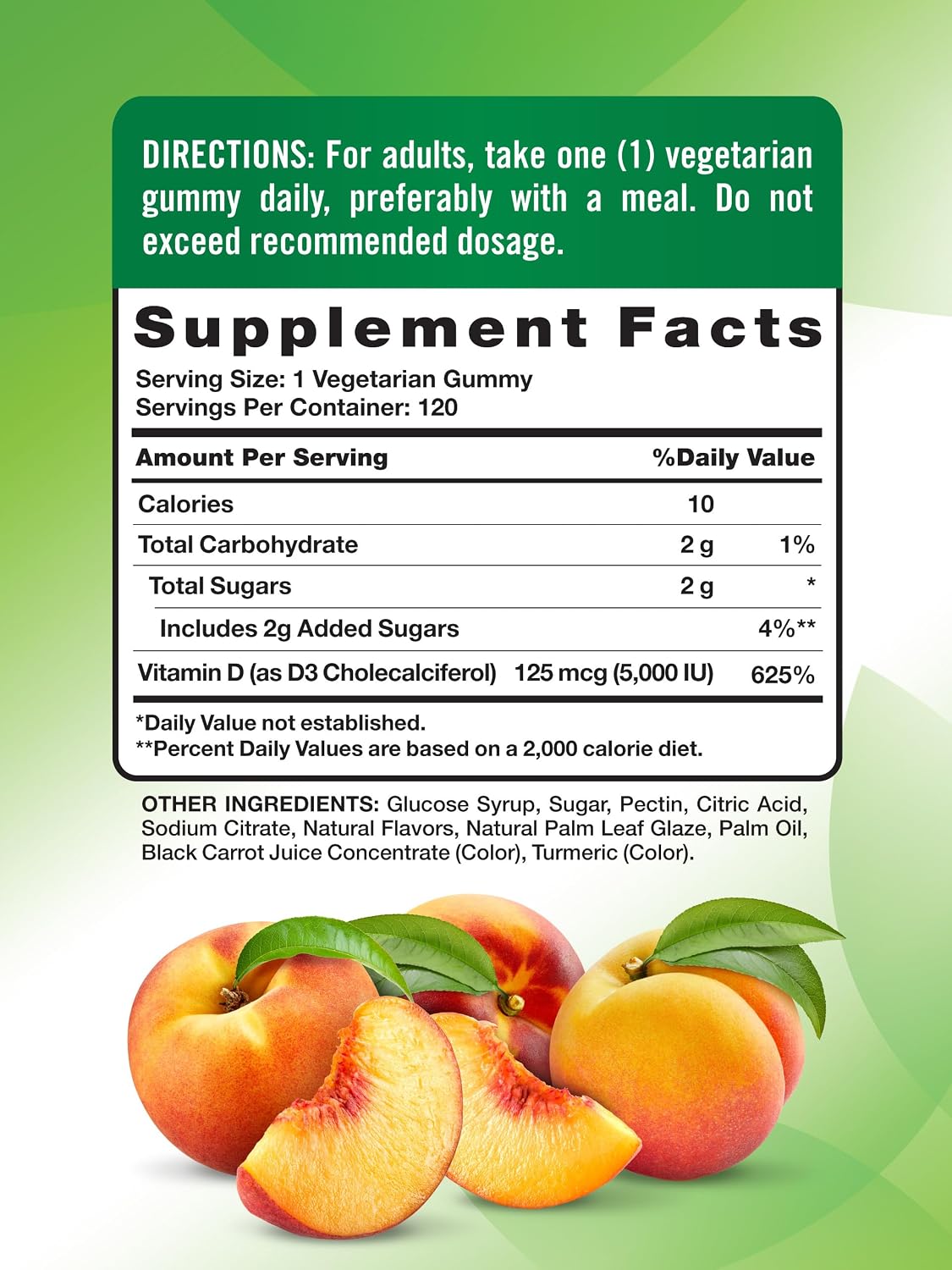 Nature's Truth Vitamin D3 Gummies, 5000 IU - 120 Gummies, Vegetarian, Non-GMO, Gluten-Free, Natural Peach Flavour - görsel 2