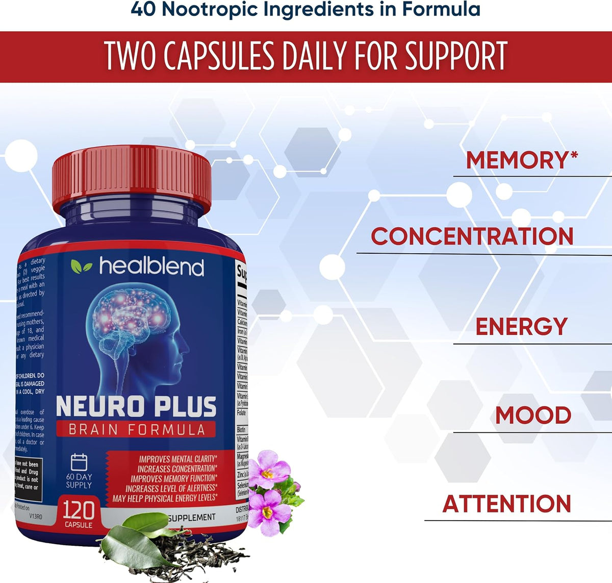 Neuro Plus Brain & Focus Formula – Nootropic Brain Booster, 120 Capsules - görsel 2