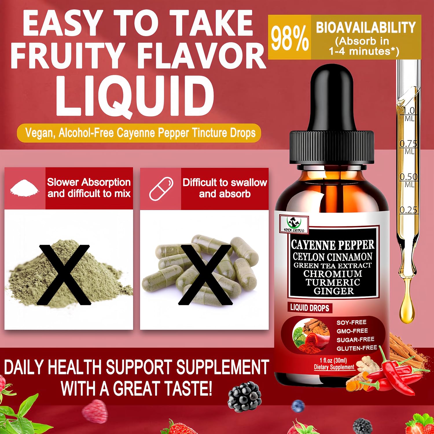 Cayenne Pepper Drops - 6-in-1 High Absorption Liquid Supplement - görsel 5