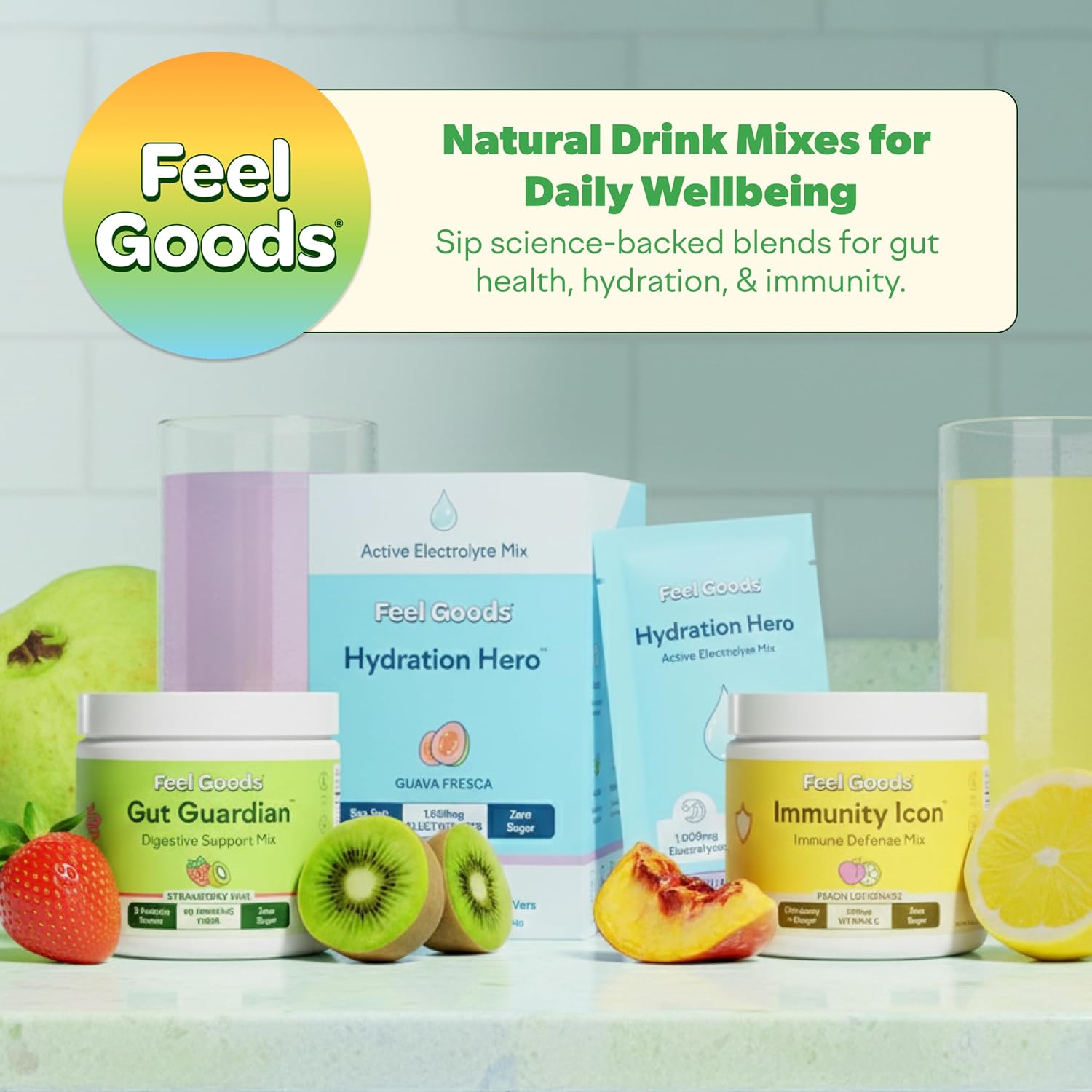 Feel Goods Immunity Icon - Vitamin C Immune Support Powder Drink Mix, Peach Lemonade, 30 Servings - görsel 7