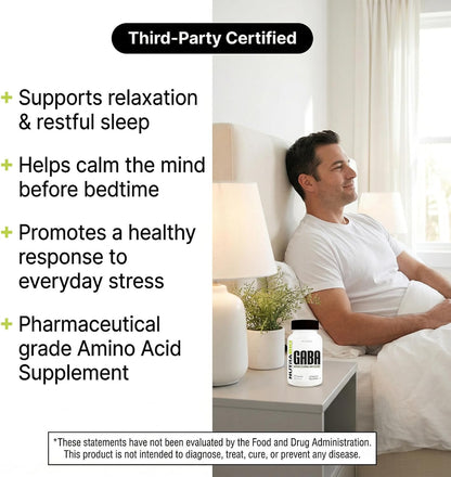 NutraBio 100% Pure GABA Food Supplement (Gamma-Aminobutyric Acid), 500mg – 90 Capsules