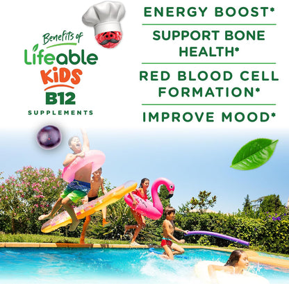 Lifeable Vitamin B12 Gummies for Children – 1000 mcg – Raspberry Flavour – 90 Count