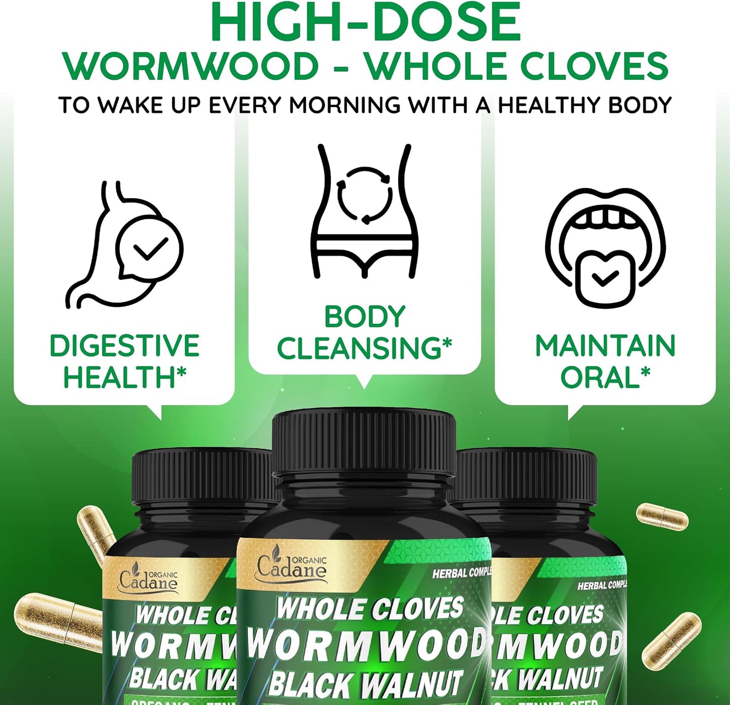 Cadane Wormwood Whole Cloves Black Walnut with Ginger, Garlic, Oregano, Fennel & Black Pepper – Digestive & Wellness Support – 120 Capsules (60-Day Supply) - görsel 5