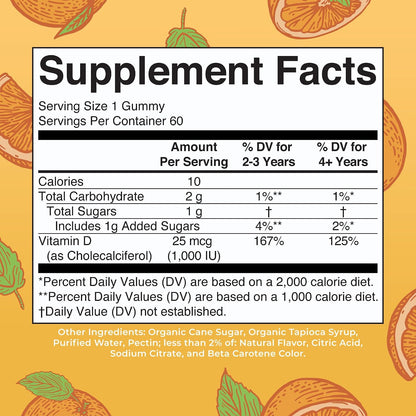MaryRuth's Vitamin D3 Gummies | 1000 IU | Vegan, Non-GMO, Gluten-Free | 60 Gummies