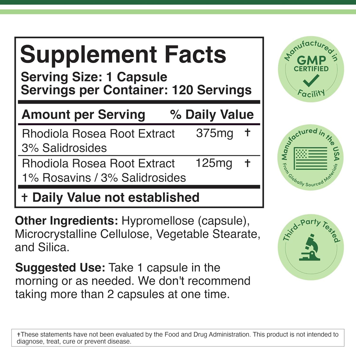 Rhodiola Rosea Food Supplement 500mg, 120 Vegan Capsules (3% Salidrosides, 1% Rosavins Extract) by Double Wood - görsel 2