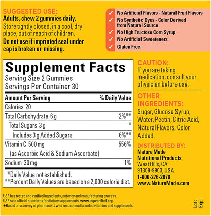 Nature Made Extra Strength Vitamin C 500mg Gummies, 60 Count